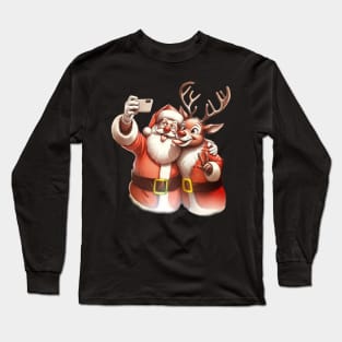 Santa and Reindeer Selfie Long Sleeve T-Shirt